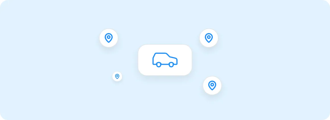 A car with location pins around it